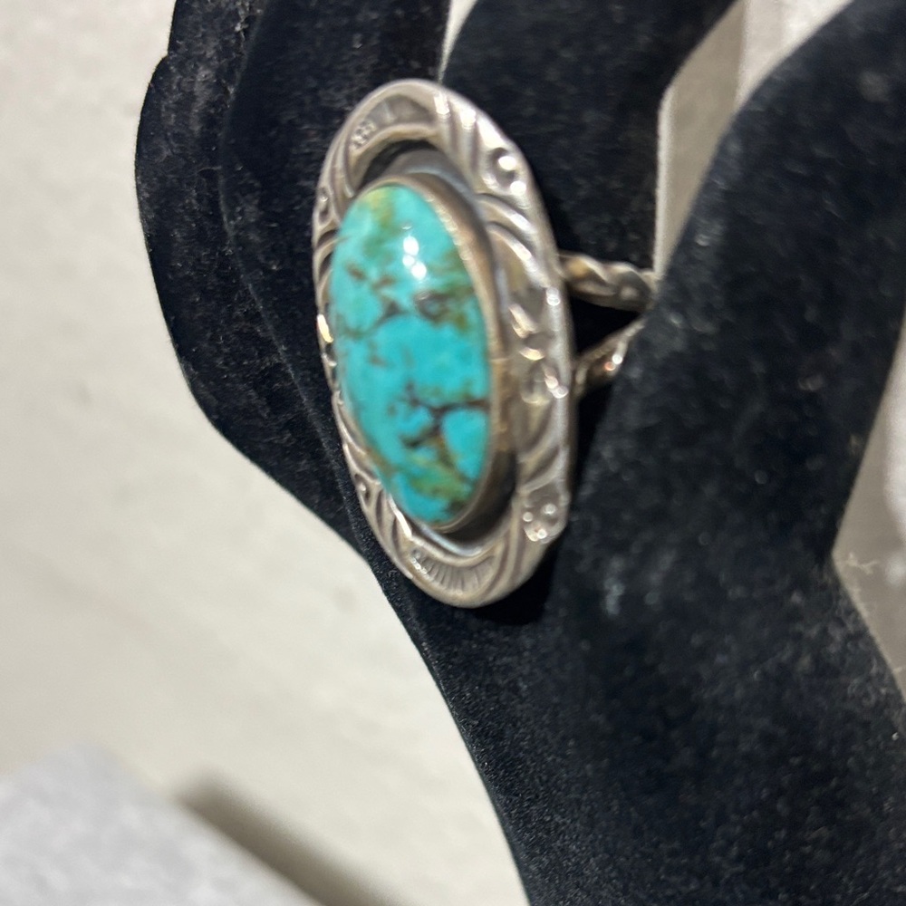 Turquoise Signed Native American Ring - image 2